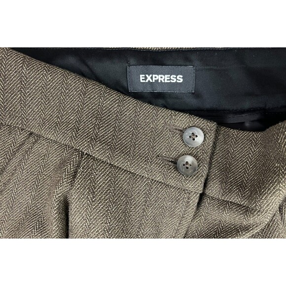 Express Trouser Super High-Rise Pleat Work Pants  Women's 4S  Brown Herringbone - Picture 6 of 10
